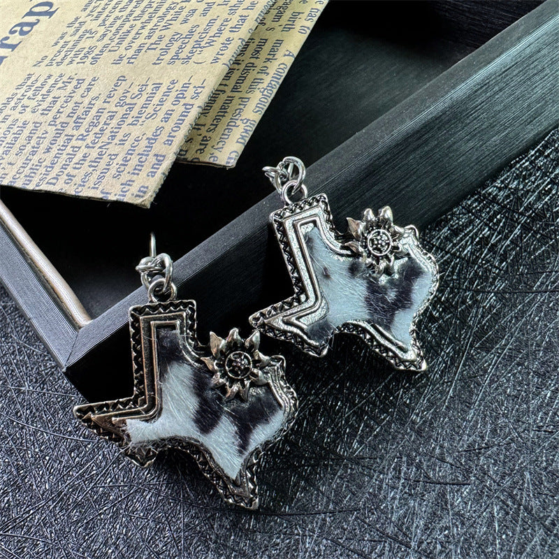 Wholesale Western Cowboy Design American Map Shape Niche Noble Ancient Style Earrings